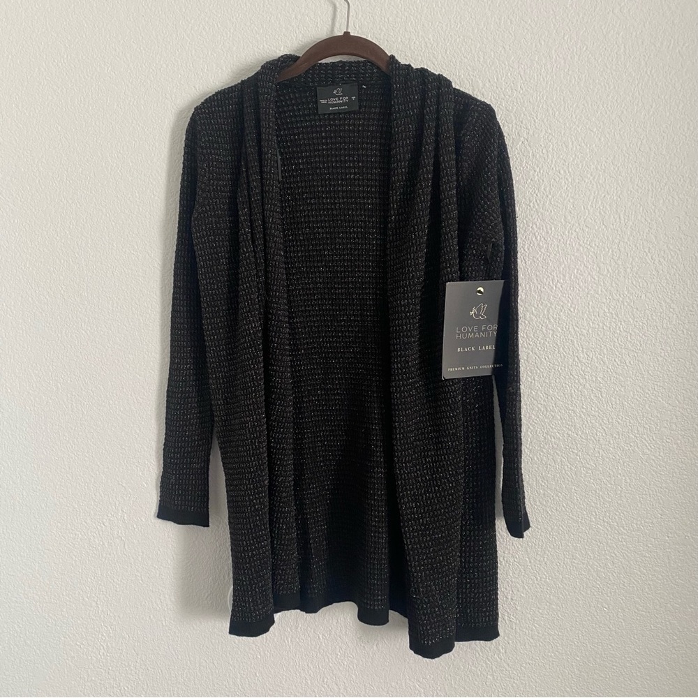 NWT Love For Humanity Zara Size Small Black Metallic Gold Open Front Cardigan